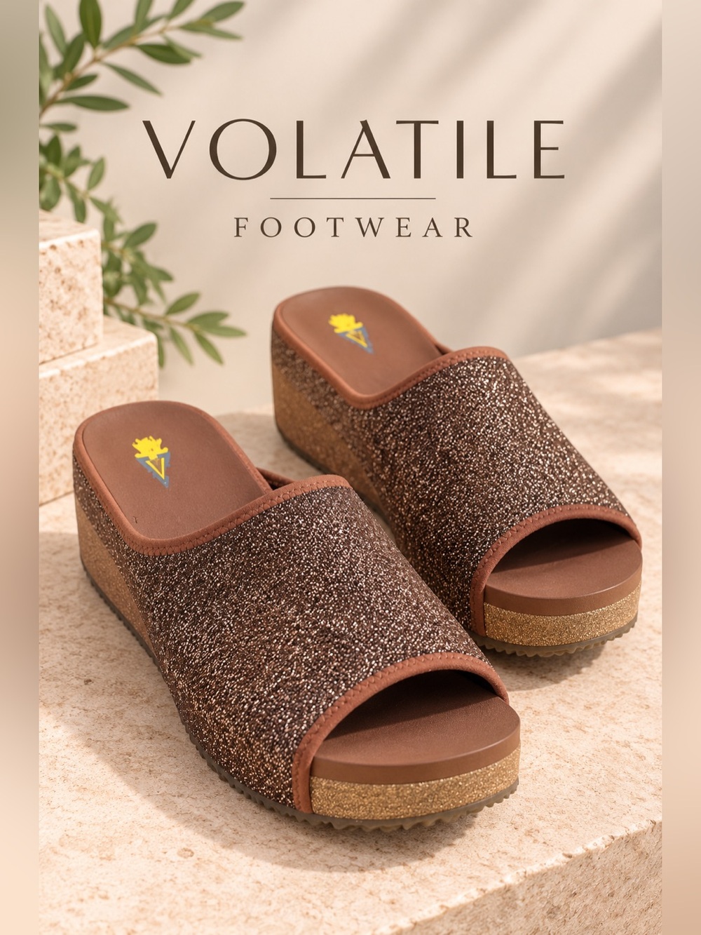 Volatile Footwear Festina Sparkly Stretch Knit Sandals Bronze Metallic Size 9